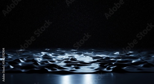 Dark abstract background with rippling surface and starry sky above reflecting light below