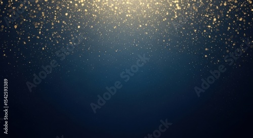 A dark blue gradient background with golden glitter particles falling from the top edge of the image