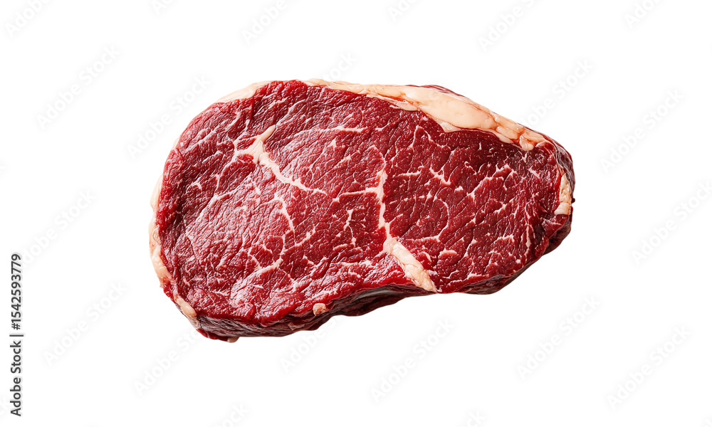 Fototapeta premium Raw beef steak isolated on transparent background, top view with generative ai.