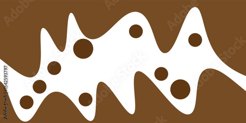 Liquid coffee background. Flat style dripping coffee flat style vector illustration. Dark espresso coffee, cocoa or hot chocolate liquid with drops and splashes. Simple cartoon coffee spill.