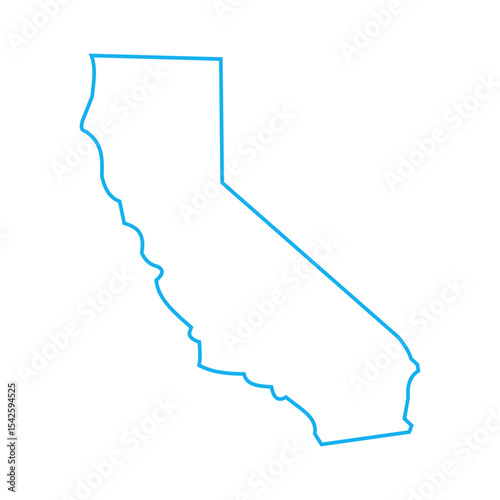 A blue outline of the state of California on white background