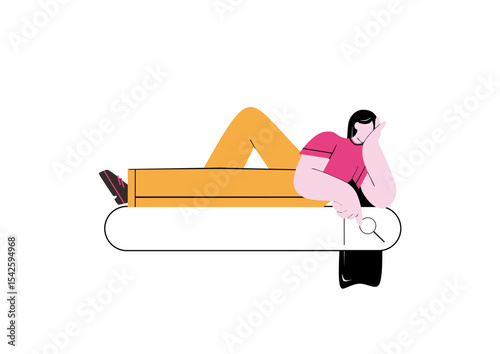 Flat Woman Searching the Web on a Computer