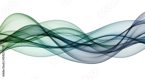 Abstract flowing waves in shades of green and blue on a white background creating a smooth and elegant design