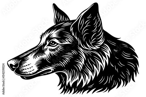 Majestic German Shepherd Dog Head Profile Vintage Black and White Illustration