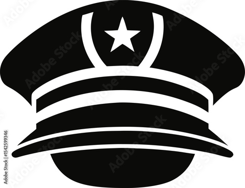 A captain's hat, designed in bold black with clean lines with white background.
