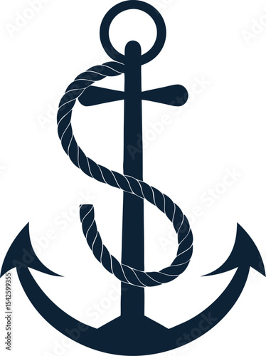 An anchor and rope tied together in minimalist line art with white background.