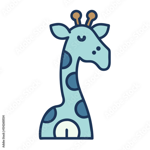 Cute cartoon giraffe illustration with blue spots and friendly expression  