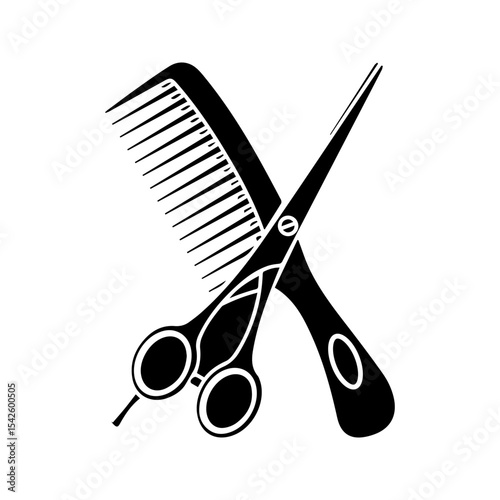  scissors, comb icon white on background