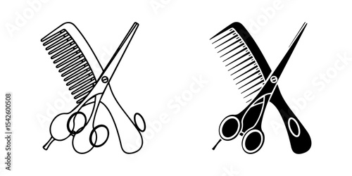  scissors, comb icon white on background