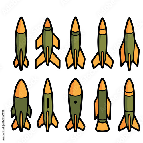 Cartoon Rocket and Missile Icon Set | Colorful Vector Illustration