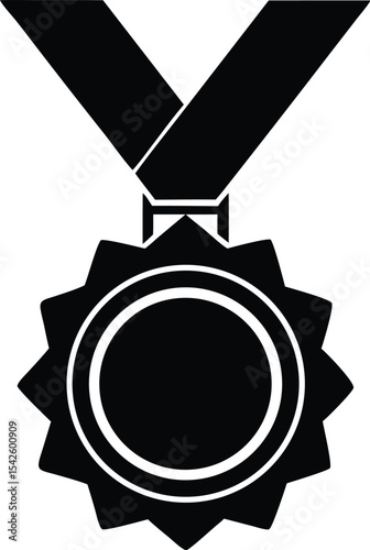 merit medal with ribbon vector icon.