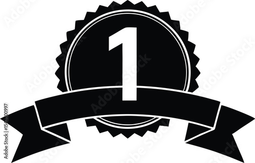 ribbon badge with 1 vector icon.