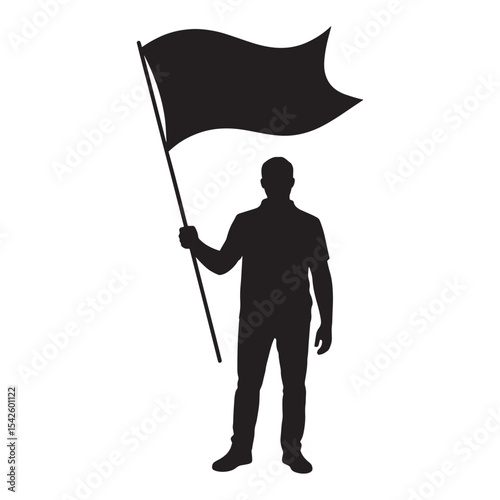Man Holding Flag Silhouette Vector | Victory or Protest Illustration