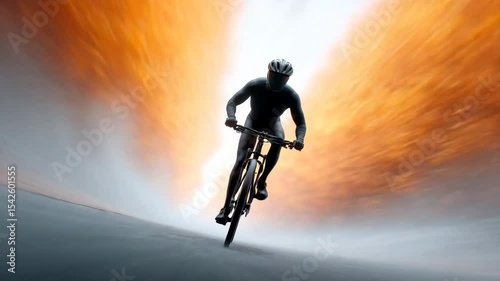 Dynamic Ride: A lone cyclist fearlessly navigates a blurred, vibrant landscape, encapsulating the raw essence of speed, motion, and adventure.
