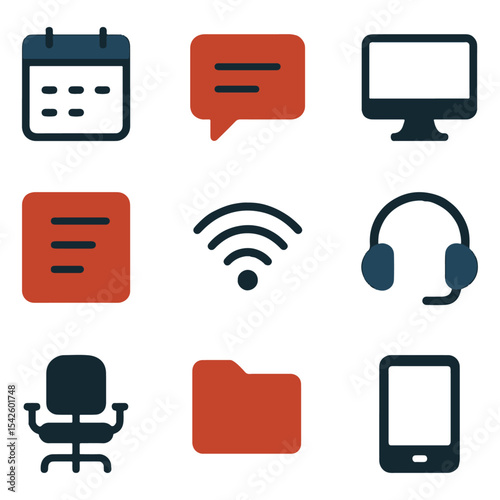 Nine officerelated icons arranged in a 3x3 grid alternating colors