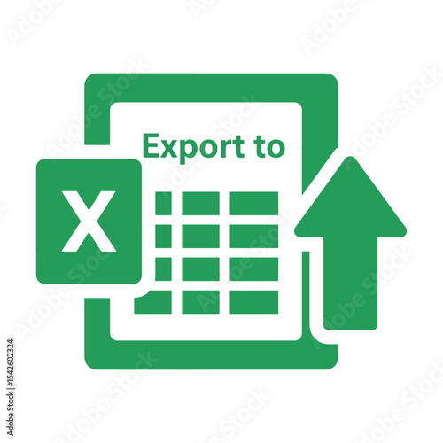 Green Export to graphic featuring an X icon spreadsheet and upward arrow suggesting file transfer to Excel