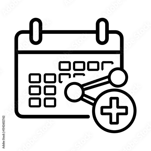 Calendar with plus and circle icons black outline