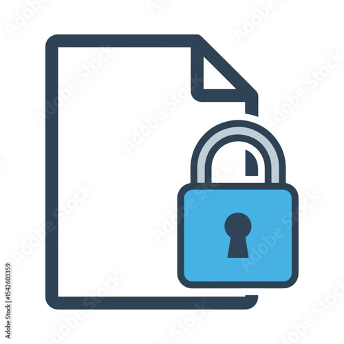 A stylized darkedged document icon is overlaid with a lightblue padlock signifying security