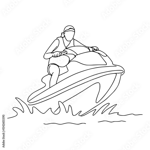 One line art of person riding a jet ski
