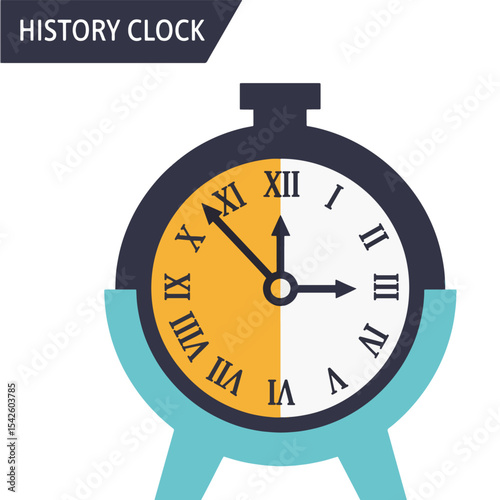 A history clock with Roman numerals showing a time between 1215 and 100