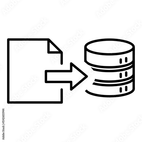 A file icon with a turneddown corner points toward a database stack of three disks