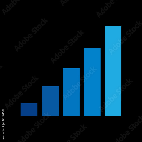 A bar graph showing an upward trend with blue bars of varying heights on a black background