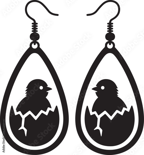 Two Identical Animal Earring Designs in Black Silhouette Style