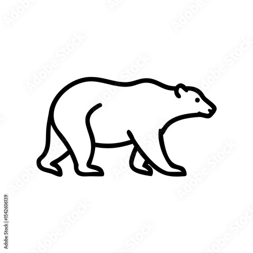 Simple Line Drawing of a Walking Polar Bear Winter Animal Handmade Illustration white