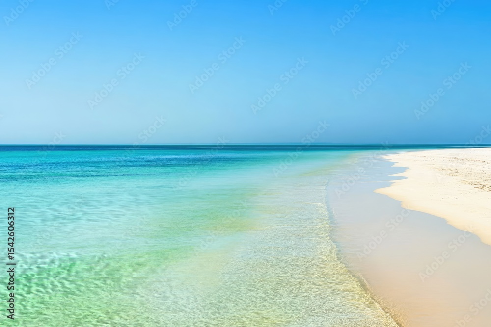 Obraz premium Pristine beach meets a vibrant turquoise sea under a clear sky