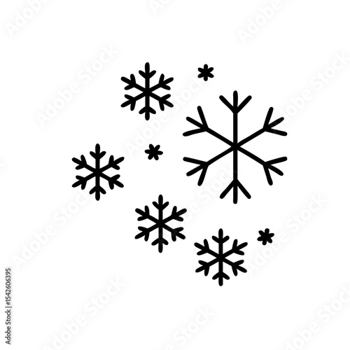 Black Outline Snowflakes Winter Design Element Handmade Graphic Illustration Isolated White Background