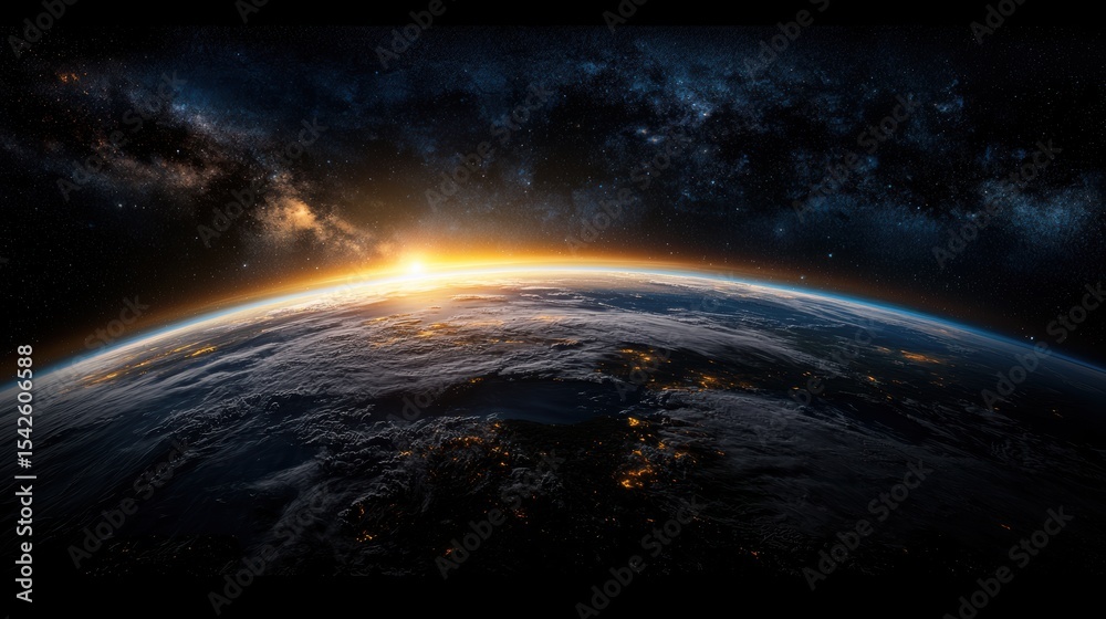 Fototapeta premium Futuristic Space Flight Concept Showcasing Earth from Space with a Glowing Blue Energy Trail in a Nuclear Science Experiment