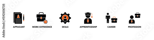 Traineeship banner web icon illustration concept for apprenticeship on job training program with icon of applicant, work experience, skills, internship, career, and profession