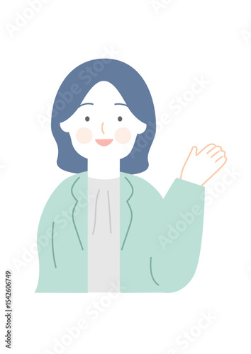 笑顔で案内する女性のイラスト