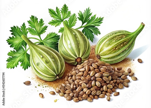 Fresh Coriander Seeds and Pods A Vibrant Illustration