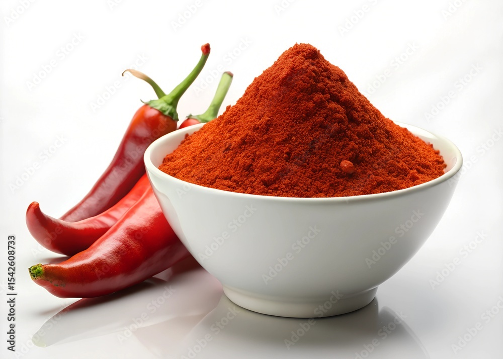 Vibrant Red Chili Powder and Fresh Chili Peppers Vibrant Red Chili Powder and Fresh Chili Peppers