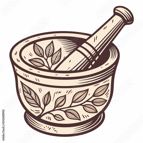 Traditional mortar and pestle illustration in geometric style  