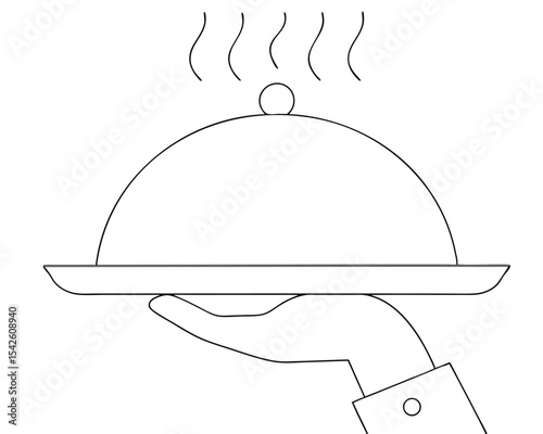 Hand holding a covered dish with visible steam perfect for restaurant concepts and menu design.