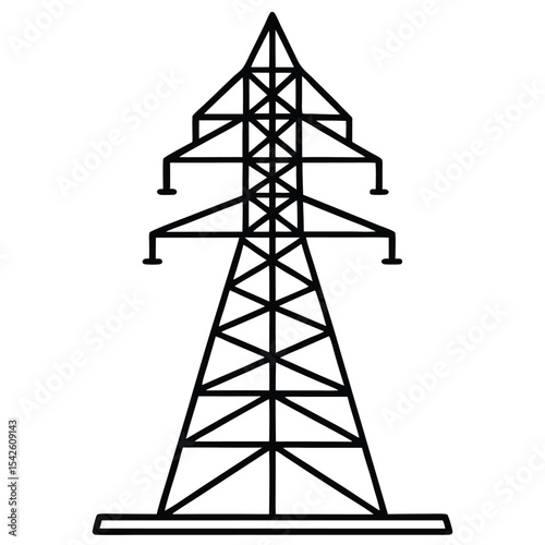 Black and white illustration of a power pylon depicting electrical energy transmission structure.