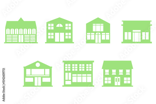 Shop Building Silhouette Icon Set