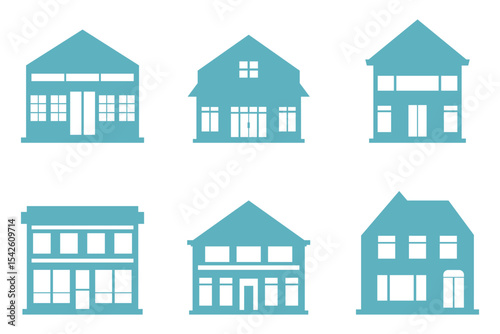 Shop Building Silhouette Icon Set
