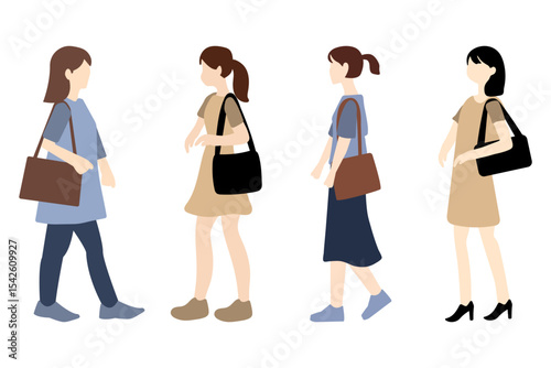 Woman Walking With Shoulder Bag Set Design