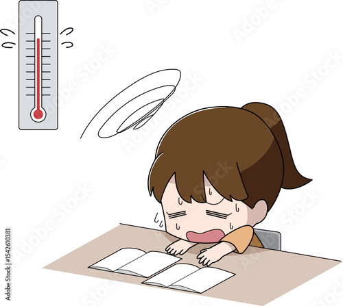 暑さで勉強に集中できない女の子のイラスト
