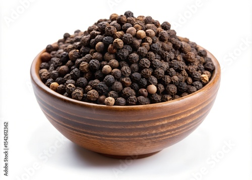 Aromatic Black Peppercorns in Wooden Bowl Fresh Spice