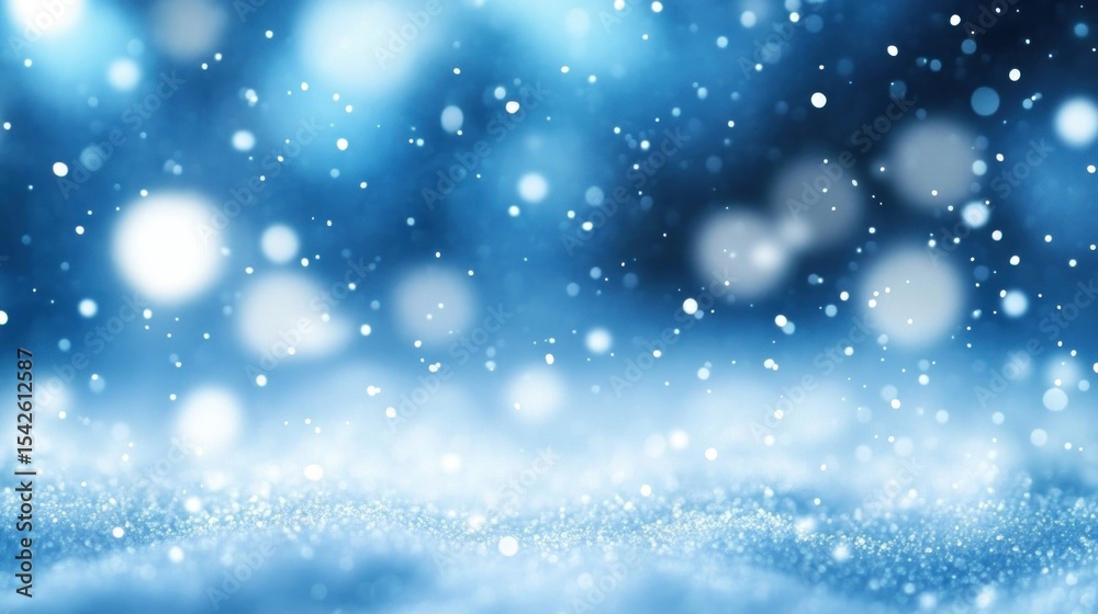 Fototapeta premium Close-up of soft glowing white particles floating over a blurry blue background creating a magical, serene, wintery atmosphere