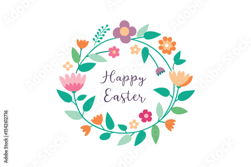 Floral Frame with Happy Easter Message on White Background Design