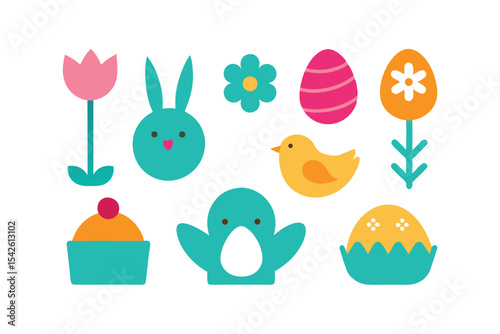 Doodle Style Easter Elements Collection on White Background Graphic Set