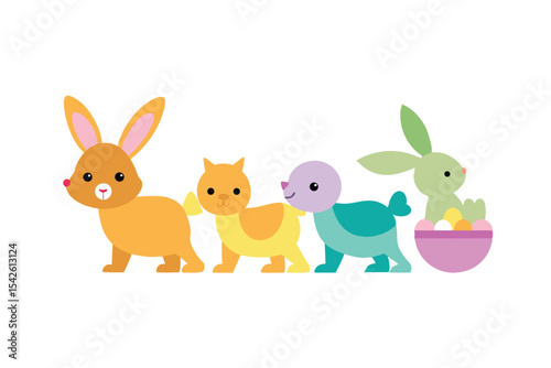 Adorable Baby Animals in an Easter Parade Illustration