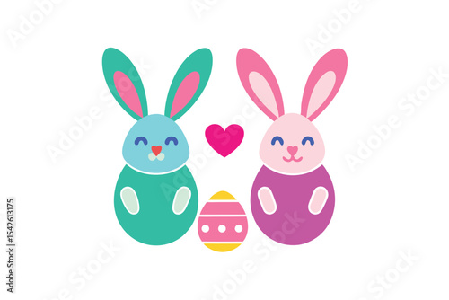 Adorable Bunny Couple with Love Themed Easter Eggs Design