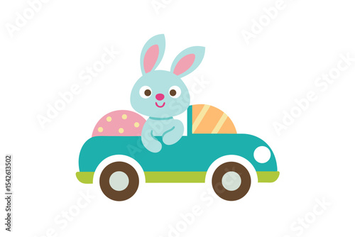 Adorable Easter Bunny Driving a Decorated Car cute