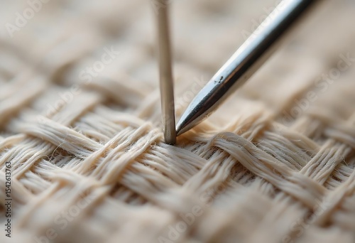 Generative AI Exploring Texture A Needle's Point Penetrating Woven Fabric